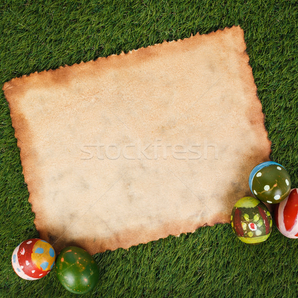 Happy easter eggs festival event on grass and grunge paper,can u Stock photo © FrameAngel