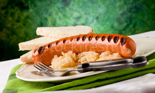 Grillezett kolbász hot dog fotó finom savanyú káposzta Stock fotó © Francesco83