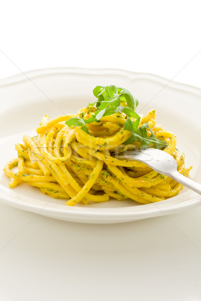 Pasta with Saffron and arugula pesto Isolated Stock photo © Francesco83