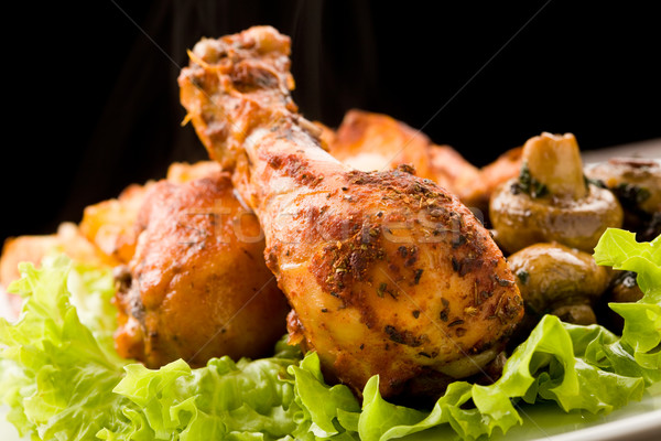 Kurczaka Fotografia palenia hot grzyby Zdjęcia stock © Francesco83