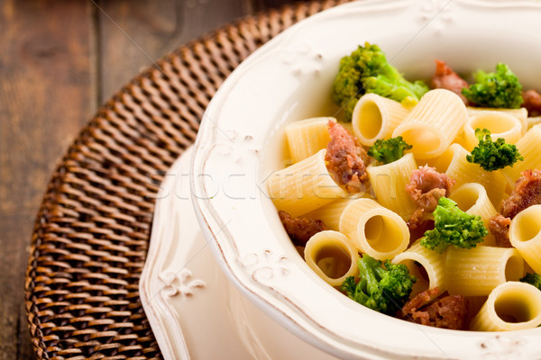 Stock photo: Pasta with sausage and broccoli
