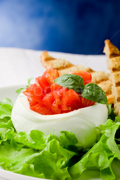 Umplut branza mozzarella roşii busuioc salată verde albastru Imagine de stoc © Francesco83