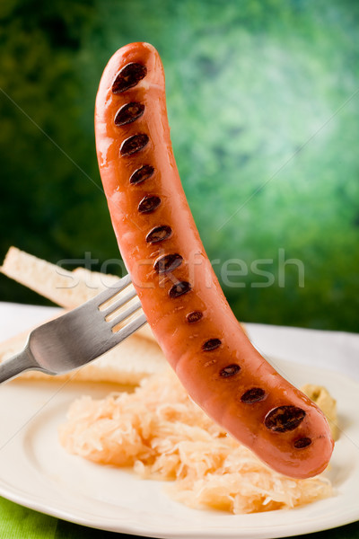 Grillezett kolbász hot dog fotó finom savanyú káposzta Stock fotó © Francesco83