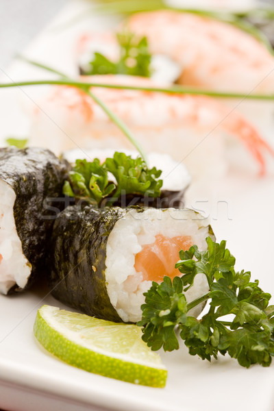 Sushi Sashimi Foto Essen rechteckige Stock foto © Francesco83