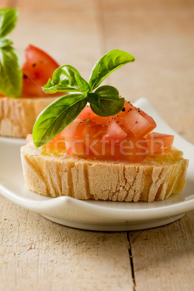 Stock photo: Bruschetta with tomatoes and basil