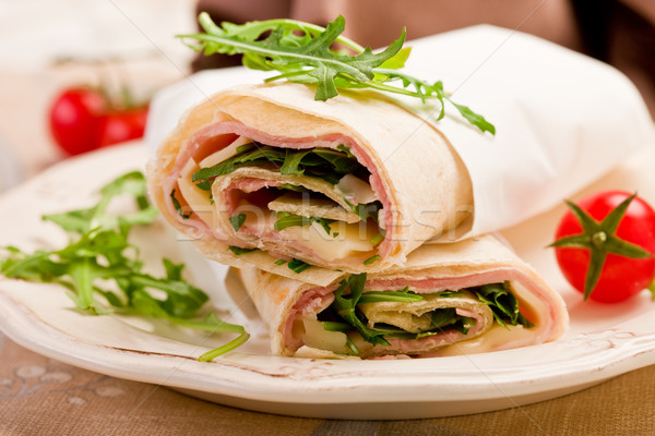 Stock photo: Tortillas with bacon and arugula salad