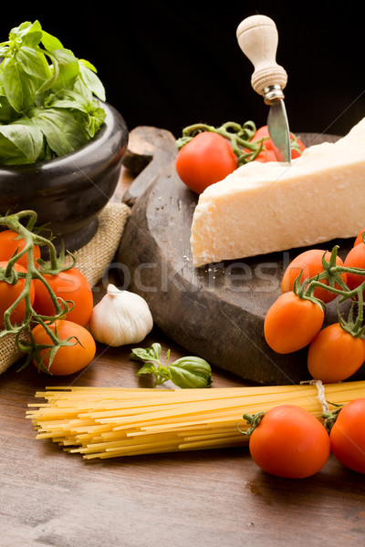 Stock photo: Ingredients for pasta with tomatoe sauce