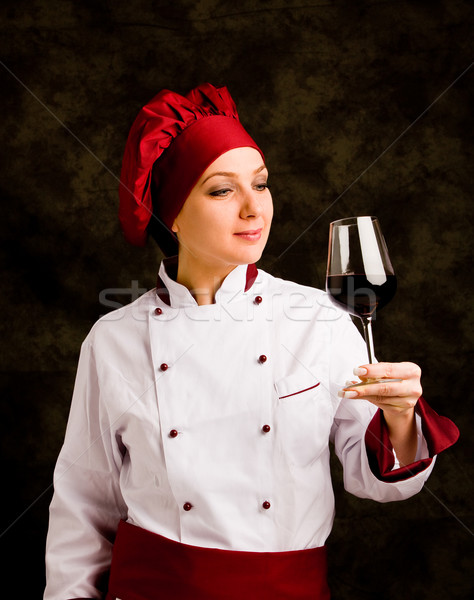Küchenchef Wein Foto jungen weiblichen Frau Stock foto © Francesco83