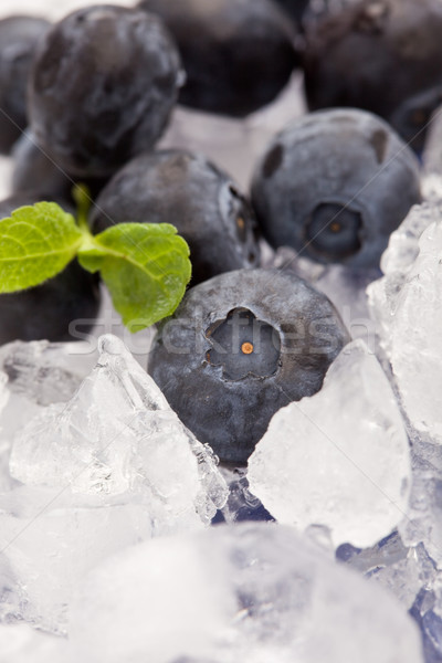 冰 · 照片 · 薄荷 · 叶 · 水果 / photo of blueberries on ice