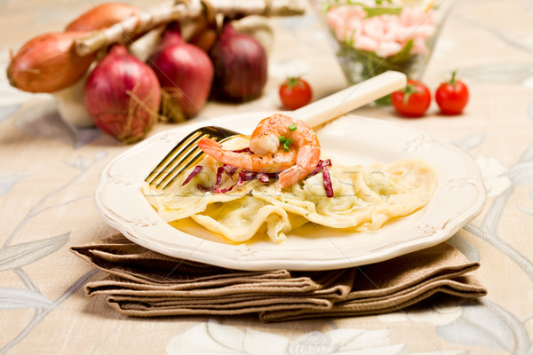 Foto stock: Casero · ravioles · delicioso · italiano · dorado · tenedor