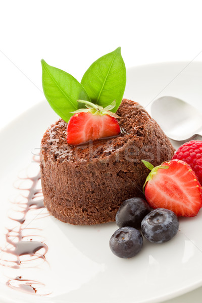 Stock photo: Chocolate dessert with berries Isolated