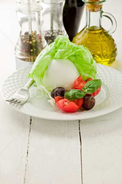 Stockfoto: Mozzarella · sla · heerlijk · tomaten · houten · tafel · kaas