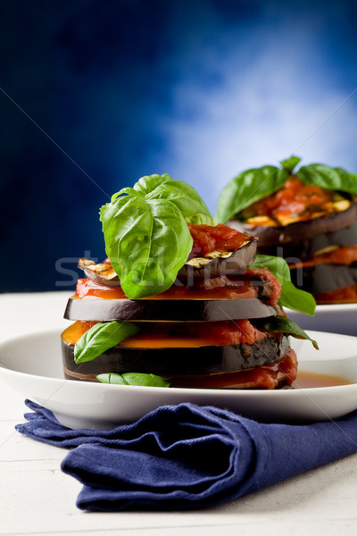 Sos pomidorowy Fotografia bakłażan naczyń pozostawia Zdjęcia stock © Francesco83