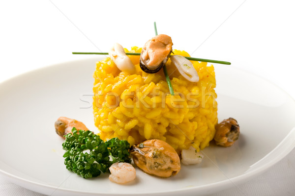 Stok fotoğraf: Risotto · safran · deniz · ürünleri · fotoğraf · lezzetli · beyaz