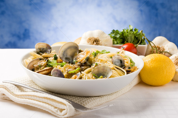 Pasta with Clams on blue background Stock photo © Francesco83