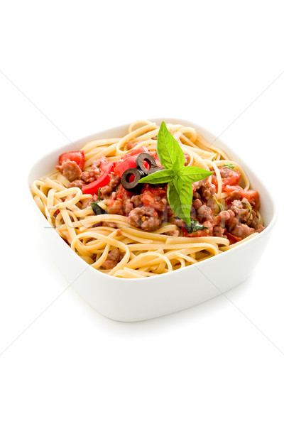 Pasta with italian sausage meat sauce on white background Stock photo © Francesco83