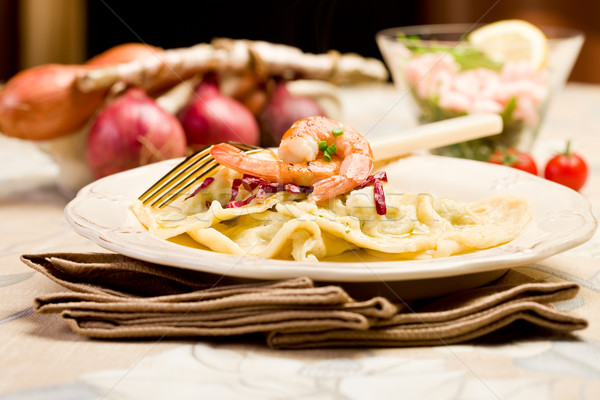 [[stock_photo]]: Maison · ravioli · délicieux · italien · or · fourche