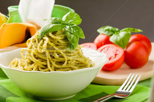 Foto stock: Espaguete · pesto · foto · delicioso · italiano · macarrão