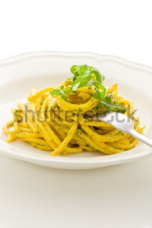 Pasta saffraan pesto foto heerlijk bladeren Stockfoto © Francesco83