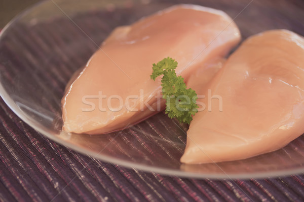 Tavuk göğsü şeffaf plaka hazır pişirmek taze Stok fotoğraf © frank11