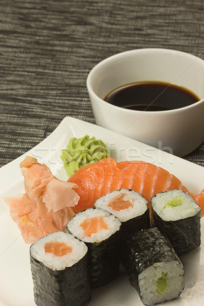 Stockfoto: Sushi · plaat · verticaal · maki · gember