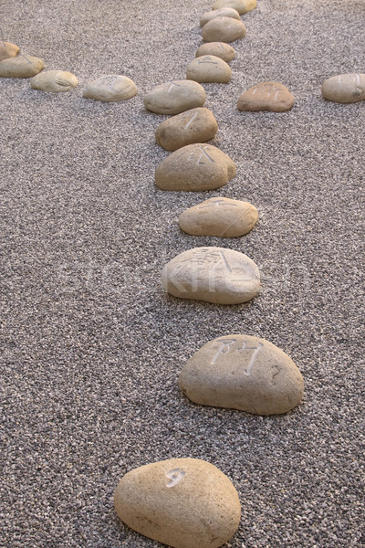 Boulders carved with Chinese characters lying in the gravel  Stock photo © frank11