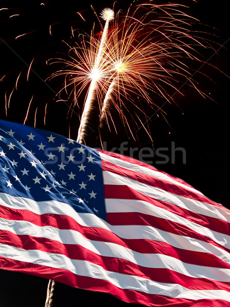 Foto stock: Bandeira · americana · fogos · de · artifício · dia · abstrato · luz · azul