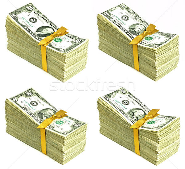Stack of Older United States Currency Tied in a Ribbon - Tens, Twenties, Fifties and Hundreds Stock photo © Frankljr