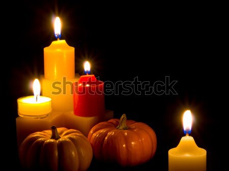 Mini Pumpkins with Funny Faces and Candles Stock photo © Frankljr