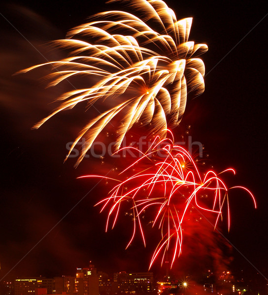 Fogos de artifício céu noturno cityscape céu cidade fumar Foto stock © Frankljr