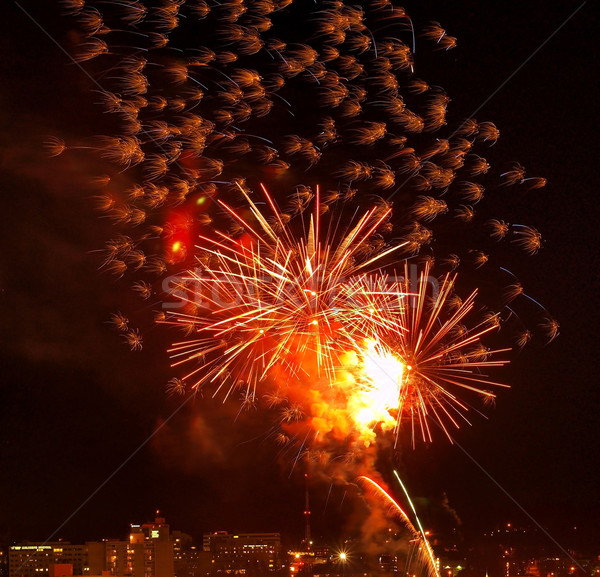 Fogos de artifício céu noturno cityscape céu cidade fumar Foto stock © Frankljr