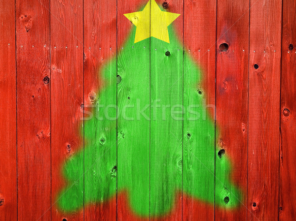 Christmas Tree on Colored Wooden Fence Boards Stock photo © Frankljr