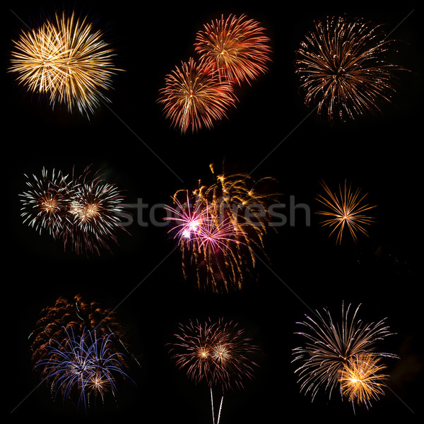 [[stock_photo]]: Longue · exposition · feux · d'artifice · noir · ciel · fête · lumière