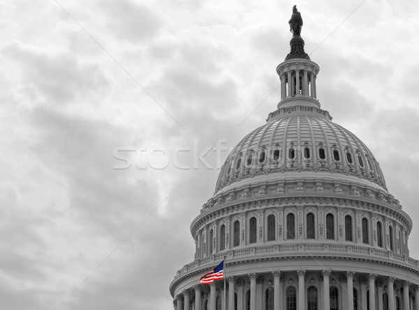 Foto stock: Capitólio · edifício · Washington · DC · bandeira · americana · preto · branco
