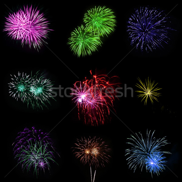 Lange blootstelling vuurwerk zwarte hemel veelkleurig partij Stockfoto © Frankljr