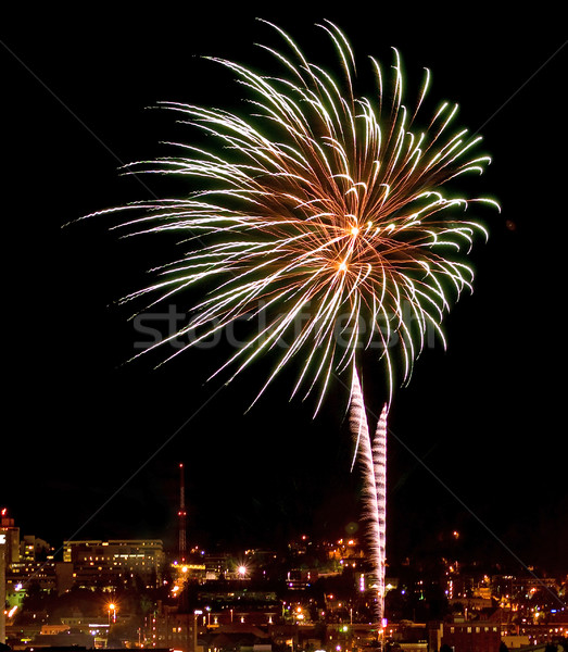 Fireworks Against the Night Sky of a Cityscape Stock photo © Frankljr
