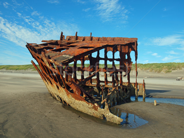 Zdjęcia stock: Zardzewiałe · wrak · statku · plaży · Oregon · wybrzeża