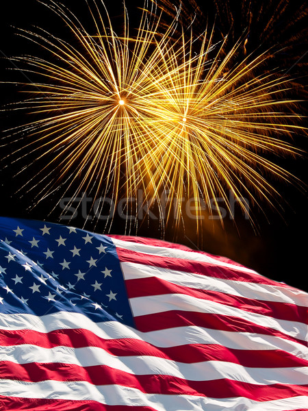 The American Flag and Yellow Fireworks from Independence Day Stock photo © Frankljr
