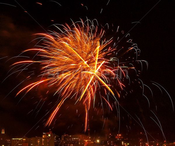 Fogos de artifício céu noturno cityscape céu cidade fumar Foto stock © Frankljr