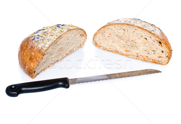 Zwei Hälfte Brot Messer Laib dekoriert Stock foto © franky242