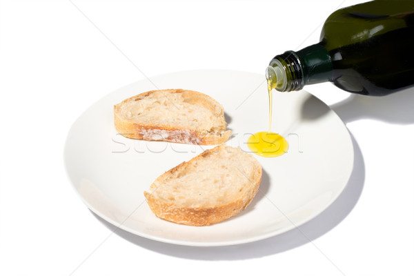 Kenyér olívaolaj szeletel fehér tányér izolált Stock fotó © franky242
