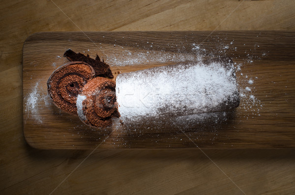 Chocolate Christmas Yule Log from Above Stock photo © frannyanne