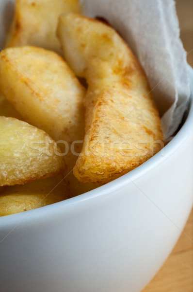 Tál főtt sültkrumpli papír szalvéta közelkép Stock fotó © frannyanne
