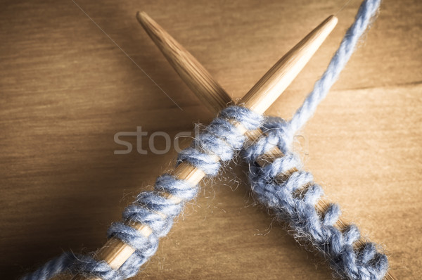 Knitted Stiches on Wooden Needles Stock photo © frannyanne