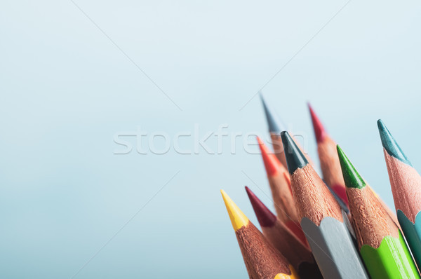 Art Pencil Colours Grouped Together on Blue Background Stock photo © frannyanne