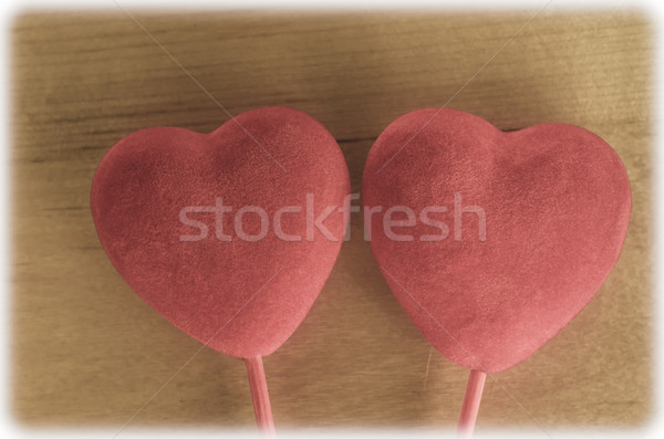 Velvety Hearts on Wood - Retro Stock photo © frannyanne