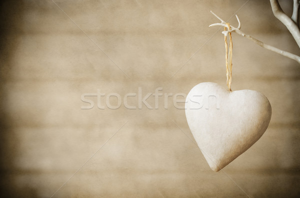 Heart Hanging from Tree on Wood Background - Vintage Stock photo © frannyanne