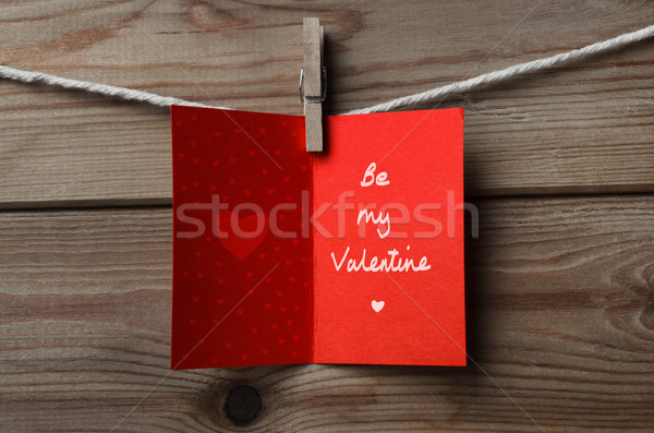 Red  Valentines Day Card Pegged to String on Wood Planking Stock photo © frannyanne