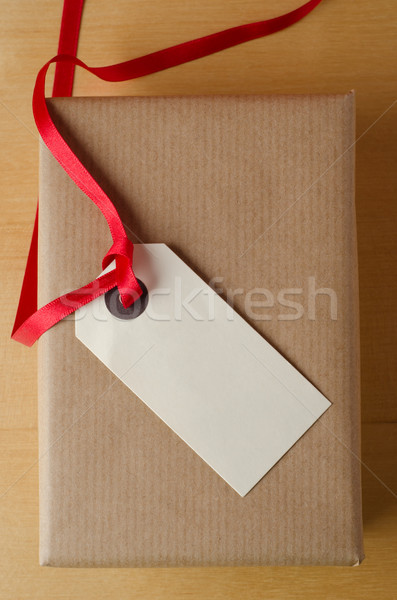 Stock foto: Label · Packpapier · Paket · erschossen · Geschenk · Holz