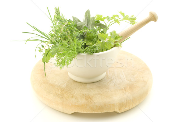 Herbs in Mortar with Pestle Stock photo © frannyanne